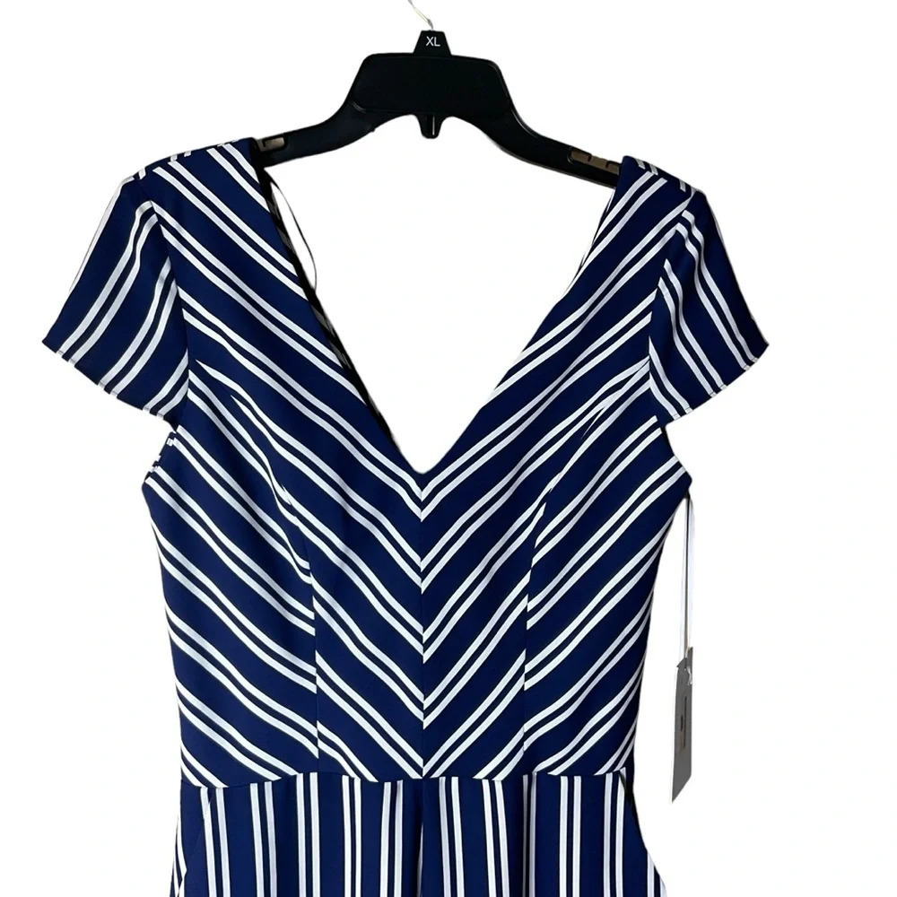Amanda Uprichard Jumpsuit Navy Stripped SIZE L - Picture 4 of 14